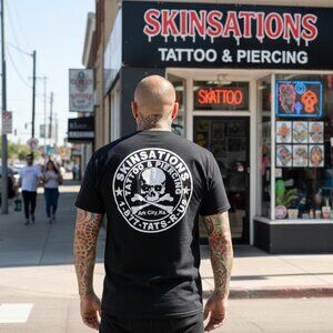💀 Skinsations Tattoo & Piercing Ark City Graphic Tee XL 💀